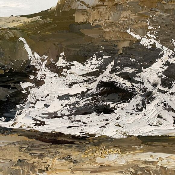 Original Oil Painting Contemporary Seascape Rocks Sea Spray Clouds 16x20 Signed - Picture 5 of 10